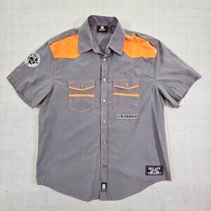 Red Ape Shirt Men's Large Orange & Grey Embellished Hip Hop Y2K Short Sleeve